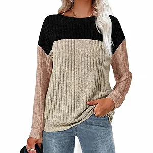 Жіноча кофта Довгий рукав Туніка в рубчик Круглий виріз - Фото 1