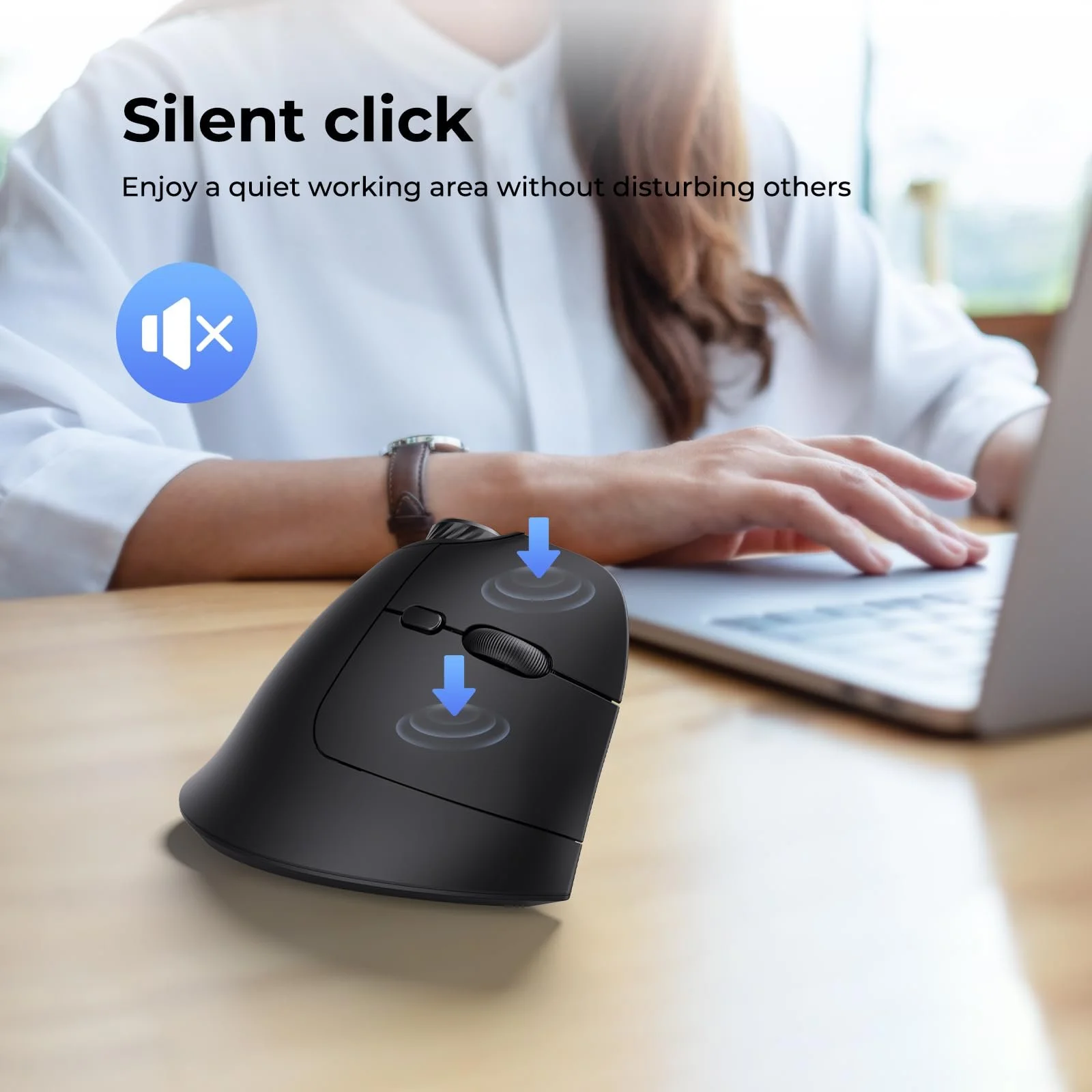 Мышь seenda Беспроводная Эргономичная с регулировкой громкости Multi-Device (2 Bluetooth или 2.4GHz USB) Перезаряжаемая Бесшумная Вертикальная Черная, фото №7 Мышь seenda Беспроводная Эргономичная с регулировкой громкости Multi-Device (2 Bluetooth или 2.4GHz USB) Перезаряжаемая Бесшумная Вертикальная Черная, фото №7