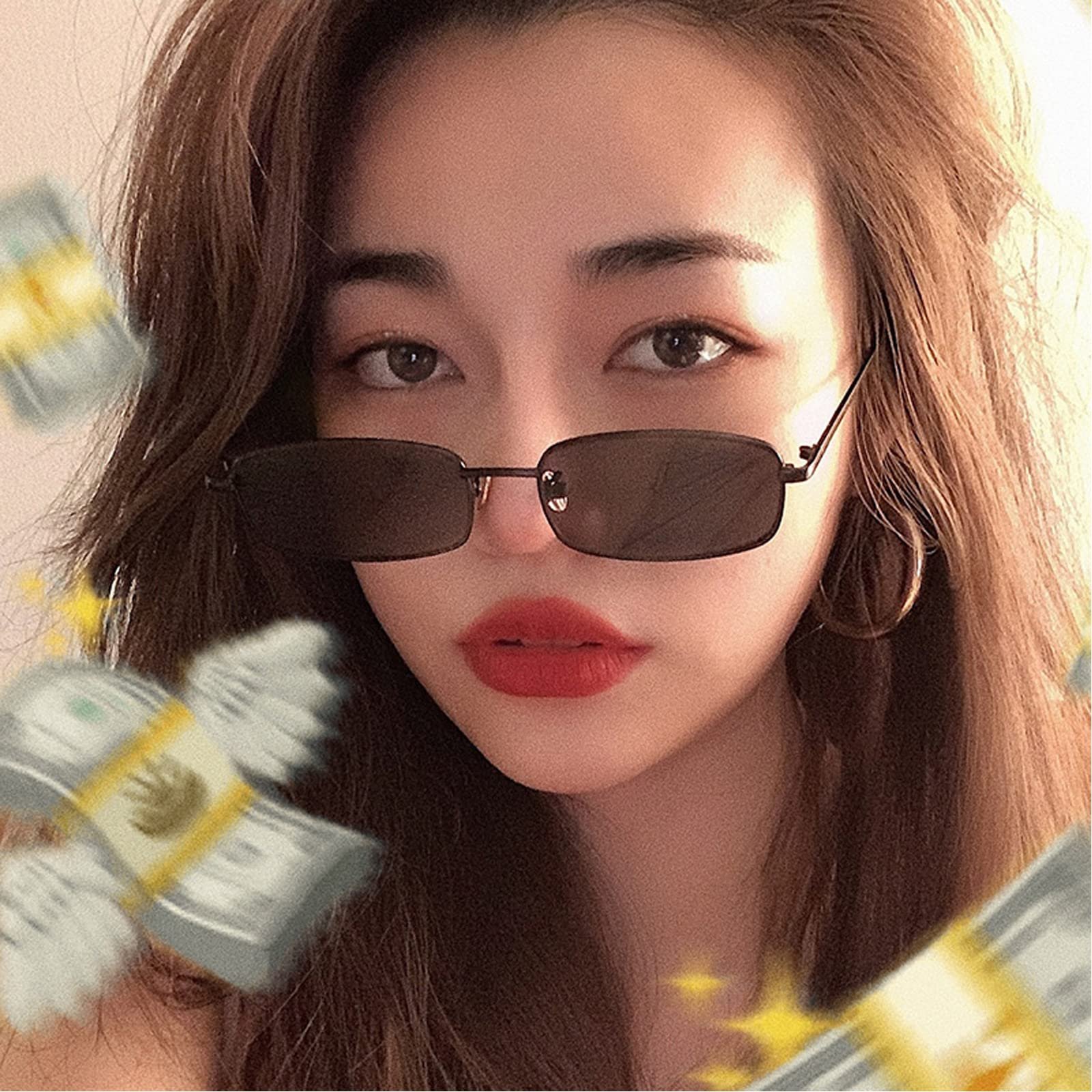 Вінтажні прямокутні сонцезахисні окуляри Ggpyyon для чоловіків і жінок, ретро тонкі, фото №4 Вінтажні прямокутні сонцезахисні окуляри Ggpyyon для чоловіків і жінок, ретро тонкі, фото №4