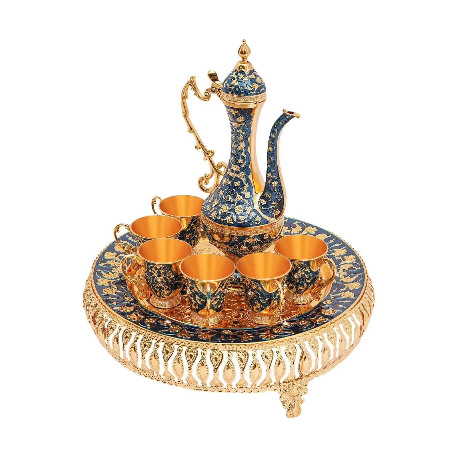 Вінтажний Набір для Турецької Кави, Турецький Чайний Набір з Підносом і 6 Чайними Склянками, фото №1