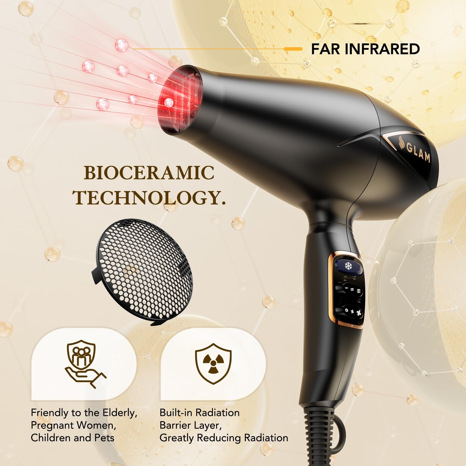 Фен GLAM Professional, 2300 Вт, AC мотор, 2 скорости, 3 нагрева, кнопка холодного обдува, диффузор и концентратор, фото №4