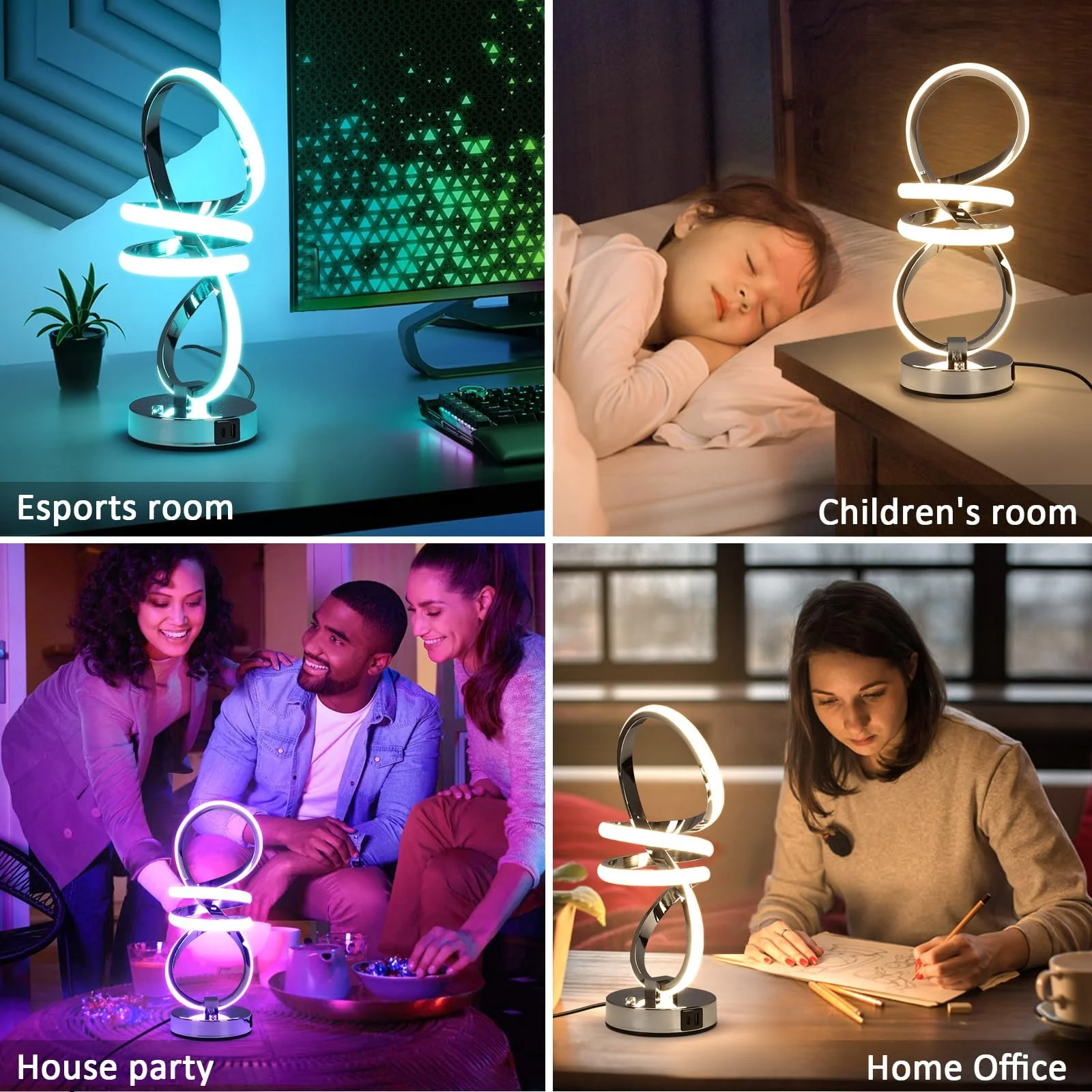 Настольная лампа RGB LED Touch Control Dimmable 6 Colour Changing 3 Levels USB, серебристая, фото №6