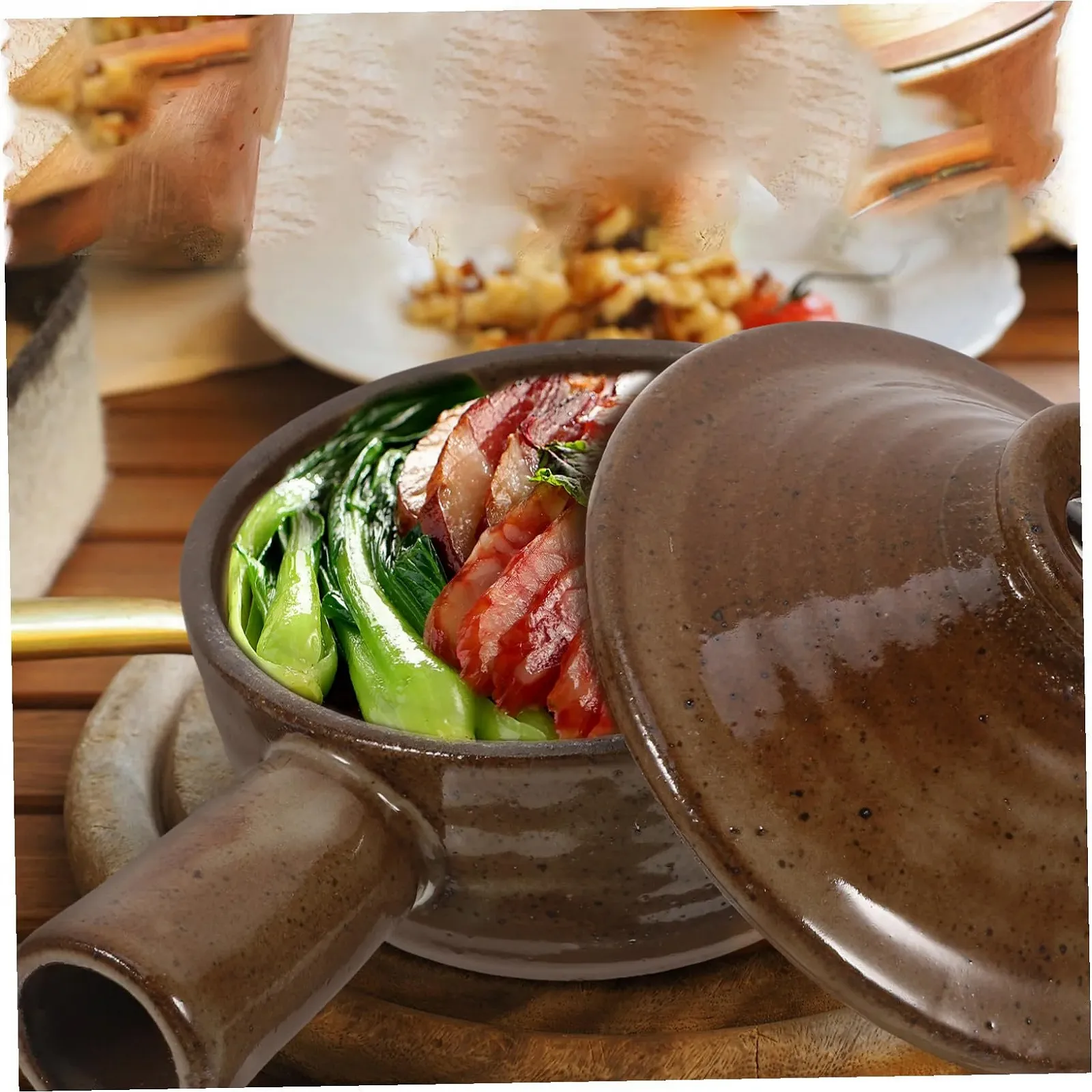 Керамическая кастрюля с крышкой натуральная термостойкая с антипригарным покрытием, фото №4