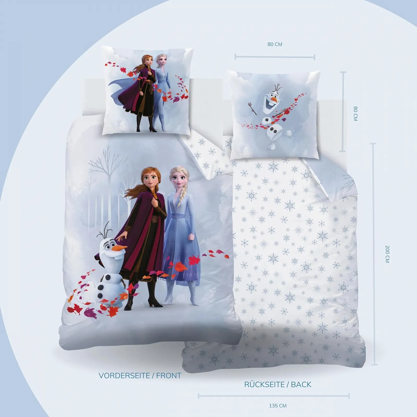 Постельное белье MTOnlinehandel Фланель Frozen Anna Elsa & Olaf, 135 x 200 см, Мягкое, для зимы, 1 Наволочка 80 x 80 см + Пододеяльник 135 x 200 см, Хлопок, Frozen, фото №3