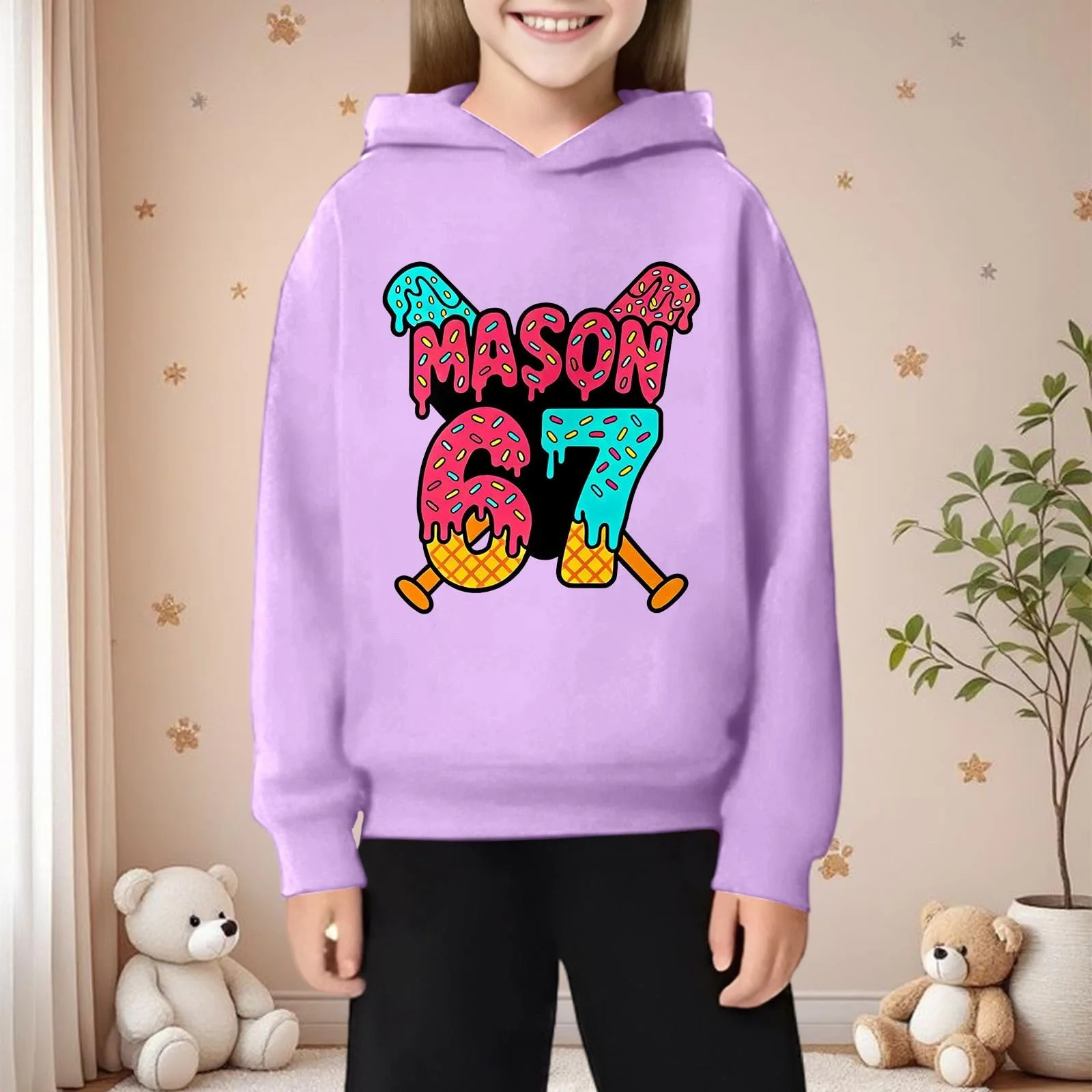 Толстовка Generisch с капюшоном для мальчиков и девочек - Забавная толстовка для досуга, унисекс Y2K, свитшот, топы с длинными рукавами, удобная толстовка в стиле хип-хоп с 67 принтами, уличная одежда, фото №2