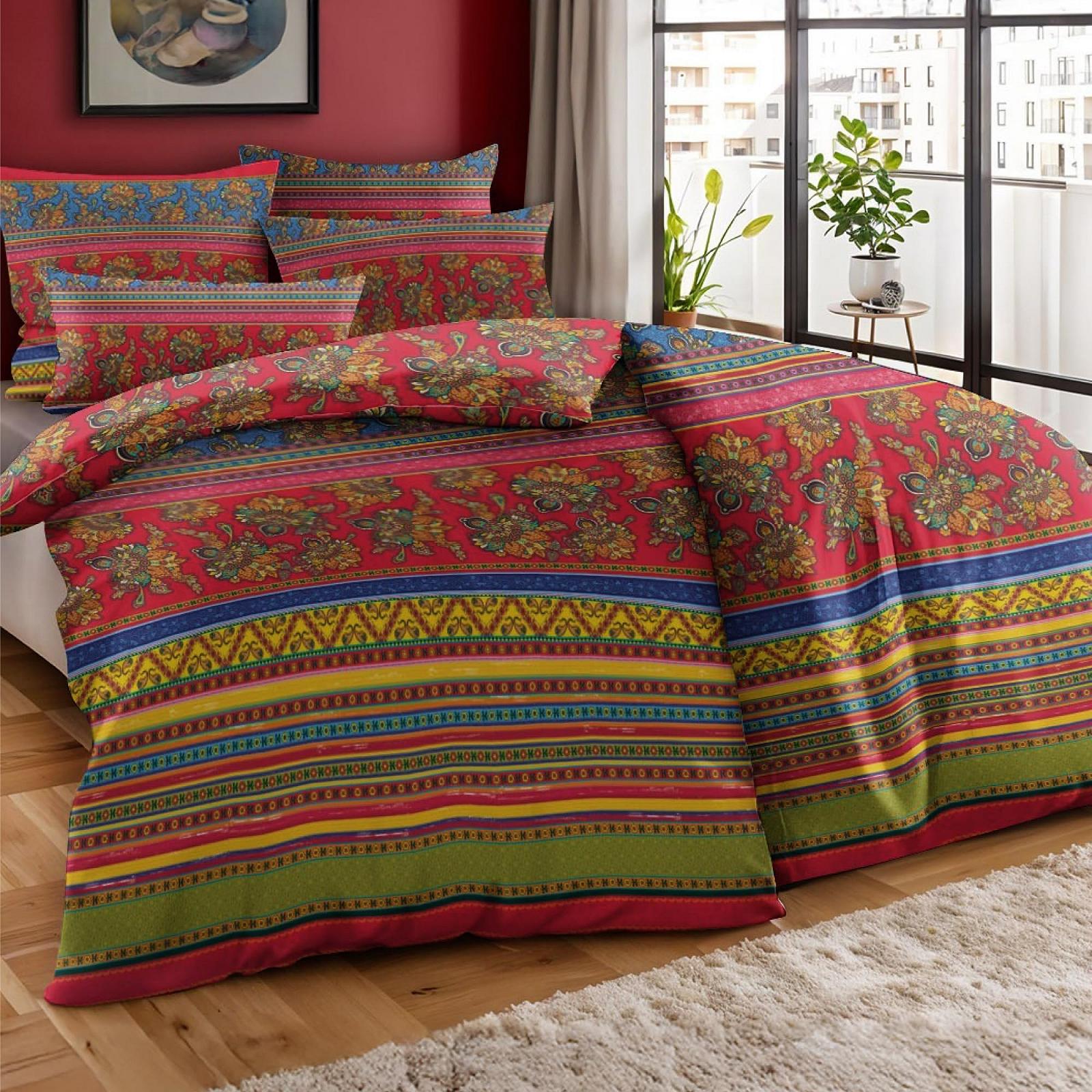 Постільна білизна Dreamzie Bohemian 135 x 200 cm, 4 предмети, червоний, синій, бохо, індійська мандала, богемний, двосторонній комплект з барвистими вінтажними підковдрами на блискавці і наволочкою 80 x 80 cm, фото №1