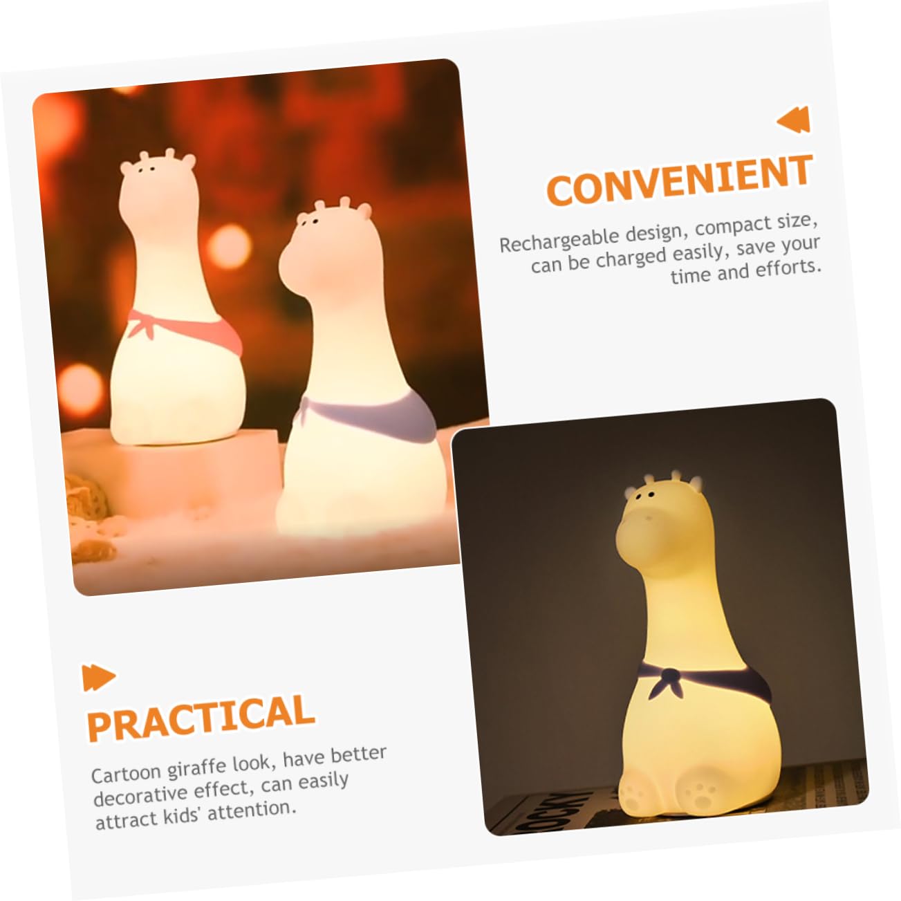 Нічник Uonlytech Giraffe Перезаряджуваний дитячий нічник Світлодіодна лампа Милий теплий нічник Декор дитячої кімнати Літієва батарея, фото №6
