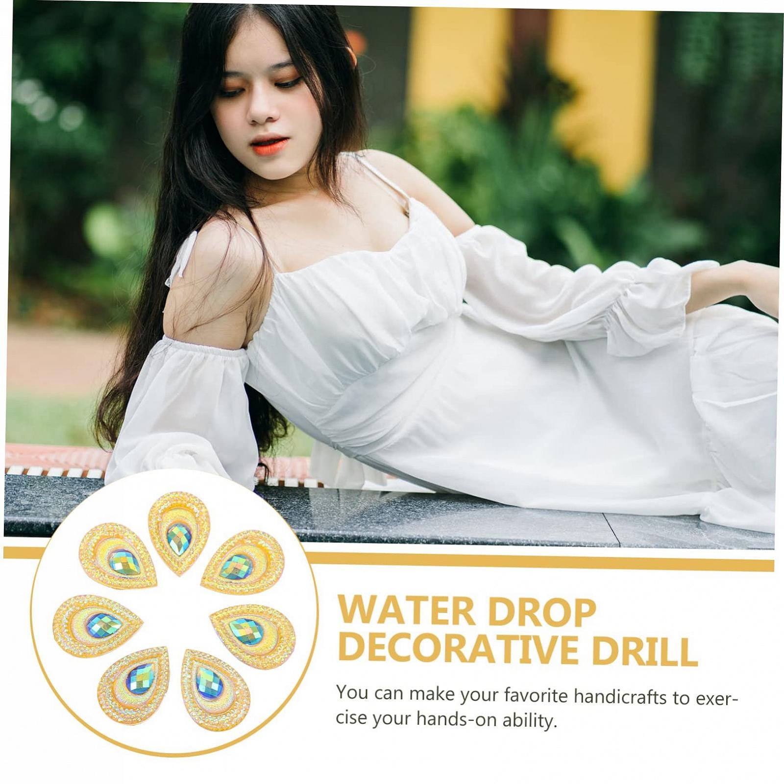 Украшение Капля NUOBESTY Набор Смола Бриллиант Декоративные украшения Капли воды Плоская задняя часть Кристаллы Шитье из смолы Бусины в виде павлиньего глаза Цветной Плоский дрель ручной, фото №3