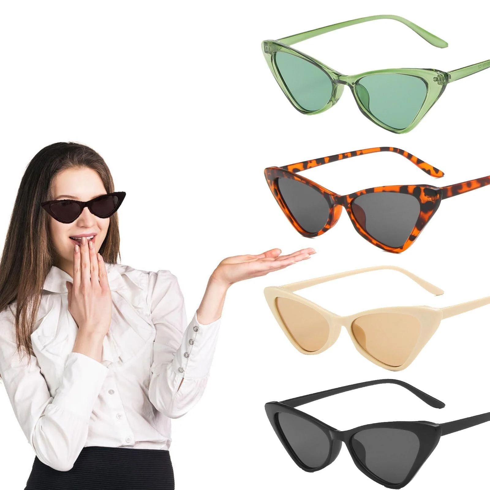 Вінтажні сонцезахисні окуляри «котяче око» Унісекс, 4 пари, чорні, бежеві, фото №2 Вінтажні сонцезахисні окуляри «котяче око» Унісекс, 4 пари, чорні, бежеві, фото №2