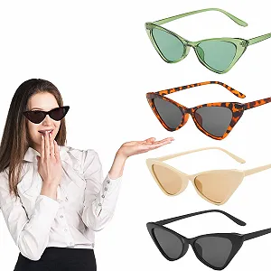 Вінтажні сонцезахисні окуляри «котяче око» Унісекс, 4 пари, чорні, бежеві synthetic.ua - Фото 1