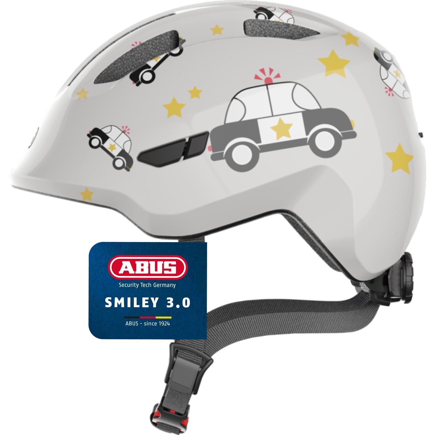 Шолом велосипедний дитячий ABUS Smiley 3.0, сірий з малюнком машинки (сіра поліція), розмір M, 50-55 см, фото №1