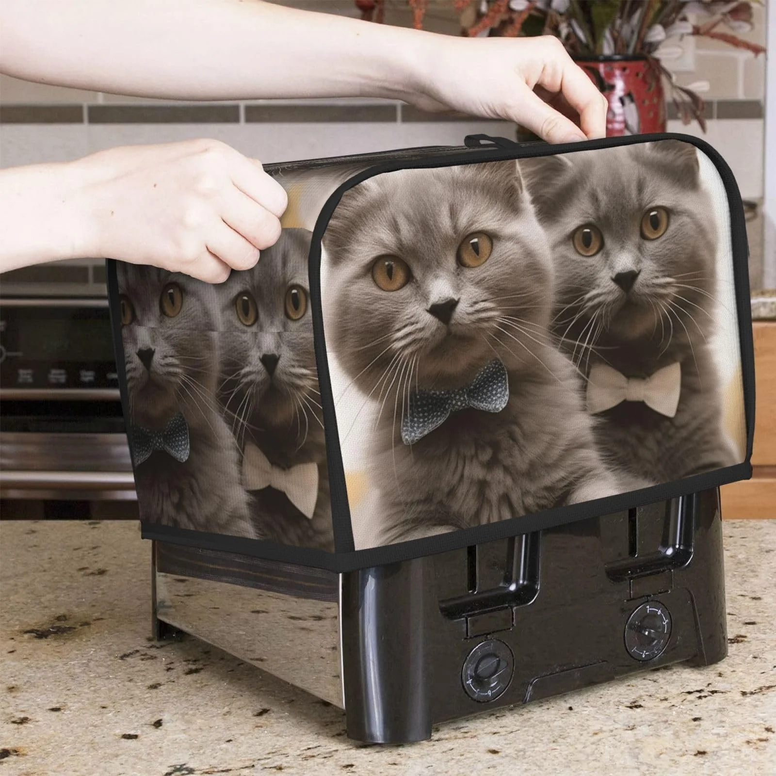 Чехол для тостера на 2 ломтика с карманами Universal Bread Maker Covers Funny Cats Kitchen Small Appliances Covers с ручкой, фото №7 Чехол для тостера на 2 ломтика с карманами Universal Bread Maker Covers Funny Cats Kitchen Small Appliances Covers с ручкой, фото №7