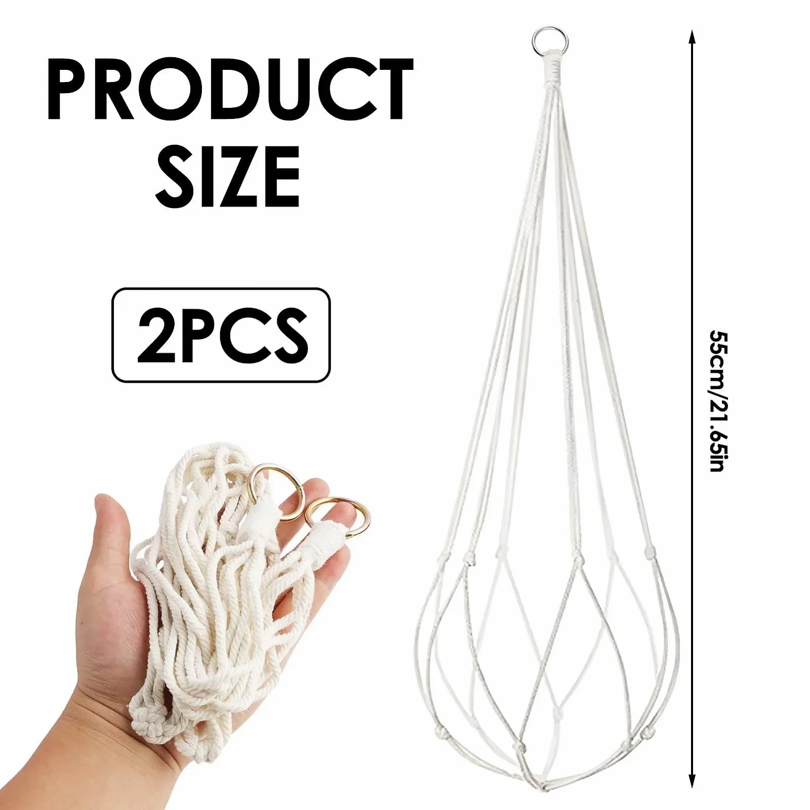 Подвесная корзина макраме 2 шт Boho Хлопковая веревка 55 см, фото №2