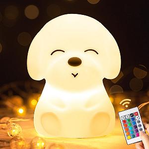 One Fire Kawaii Детский ночник, 16 цветов, Ночной светильник, Дистанционное управление, Ночник для кормления, Диммируемый, Прикроватная лампа, Детский, Аккумулятор 1200 mAh, Портативный, Силиконовая игрушка в форме собаки - Фото 1