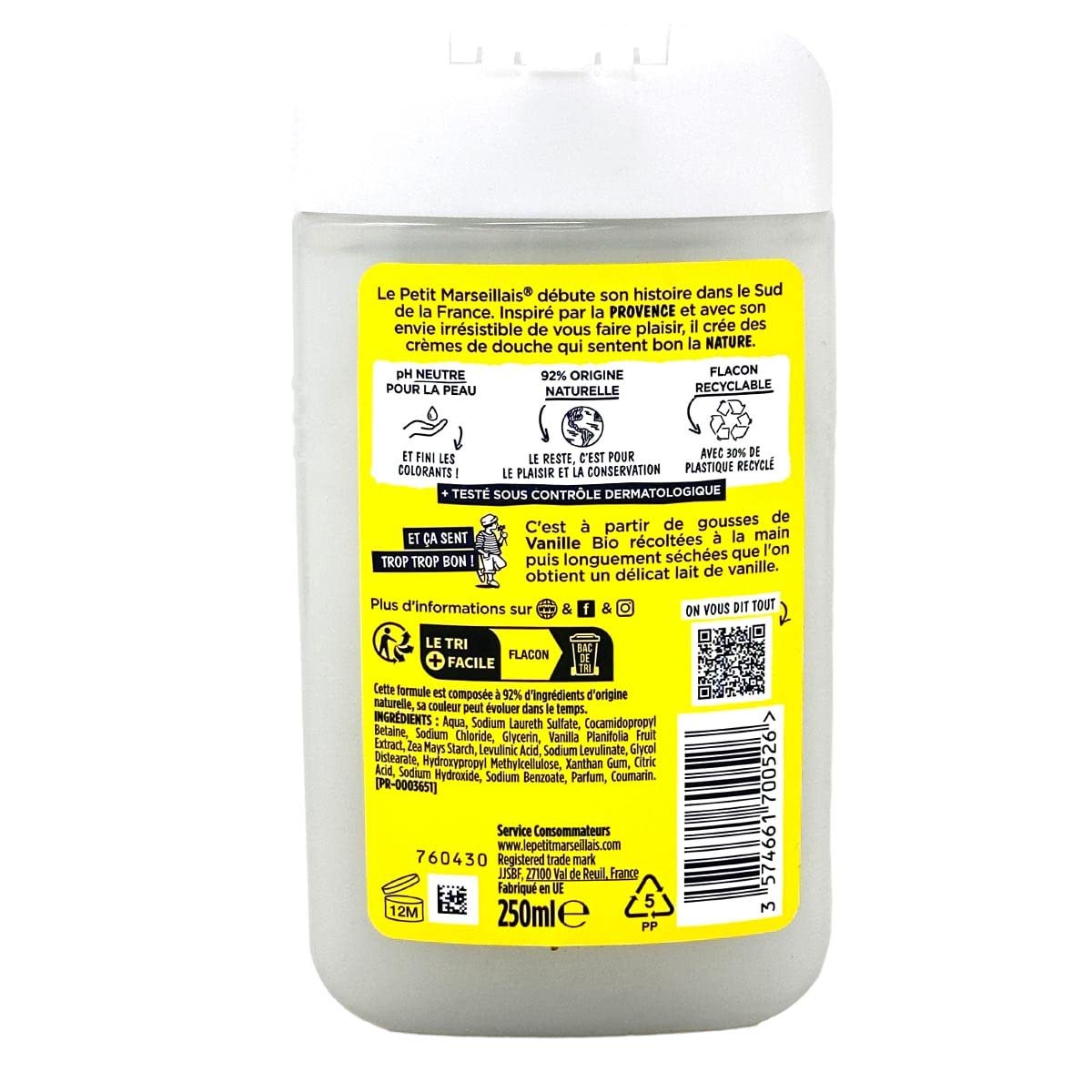 Гель для душа Le Petit Marseillais Ванильное молочко 250 мл, фото №3