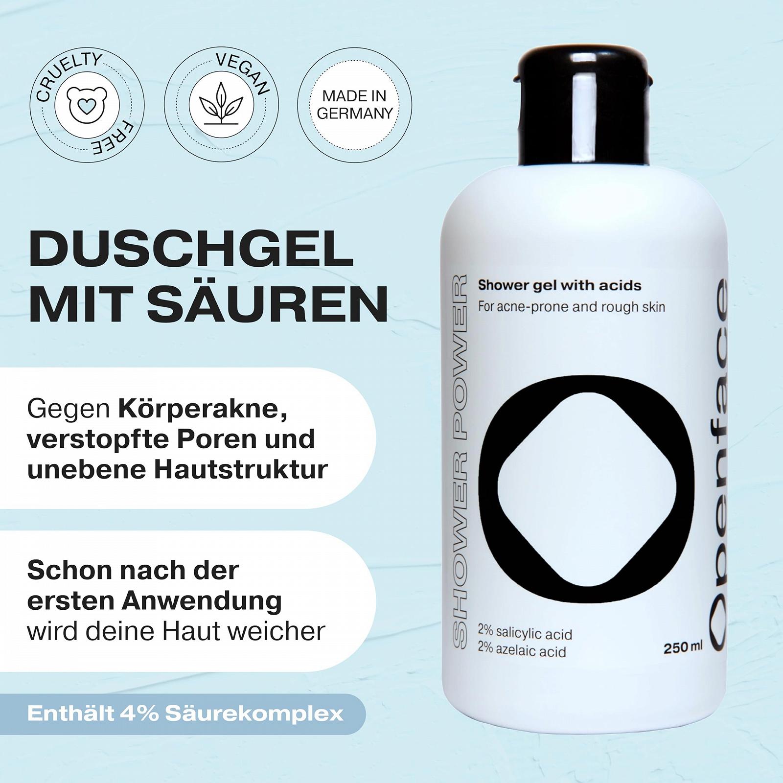 Гель для душу Openface Shower Power Body Wash 2% саліцилова кислота + 2% азелаїнова кислота pH 4.5 250 мл, фото №2 Гель для душу Openface Shower Power Body Wash 2% саліцилова кислота + 2% азелаїнова кислота pH 4.5 250 мл, фото №2