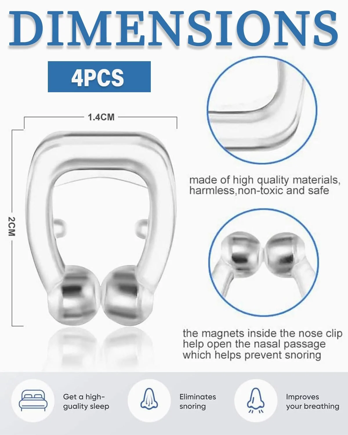Кліпса проти хропіння (4 шт.) Магнітна для носа, фото №2