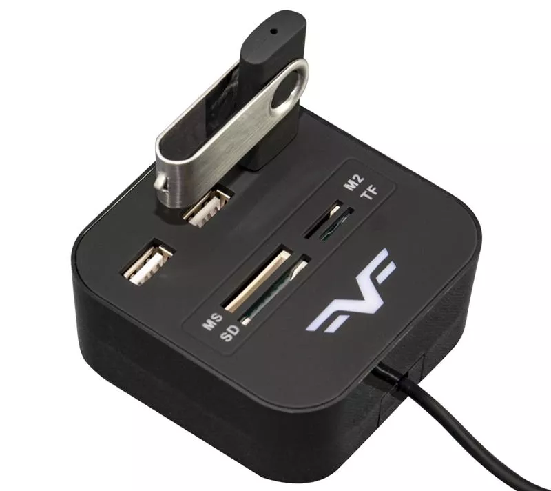 Концентратор USB 2.0 Frime 3хUSB2.0, SD MS TF Black (FHC-AllinOne3p2B), фото №3