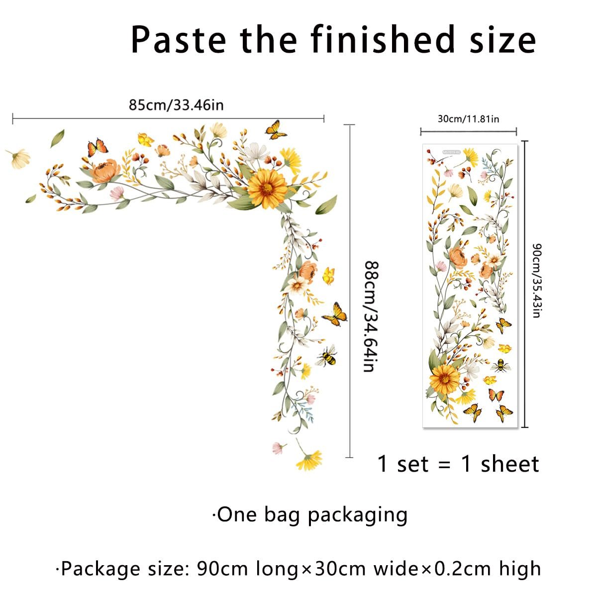 Наклейка на стіну COVPAW Квіткова ліана Ромашки Метелики 30 x 90 см, фото №4 Наклейка на стіну COVPAW Квіткова ліана Ромашки Метелики 30 x 90 см, фото №4