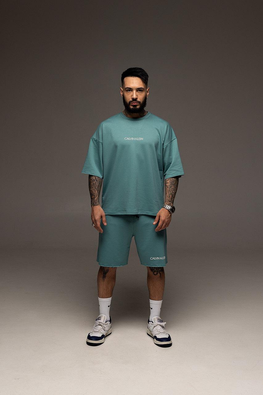 Костюм мужской летний берюзовый Calvin Klein Стильный оверсайз на лето Базовый комплект для мужчины, фото №6