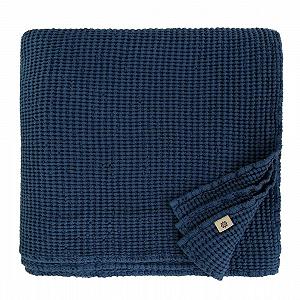 Покривало Вафельне Плед Linen & Cotton Enzo Плед в клітинку 210 x 250 см Темно-синій - Фото 1