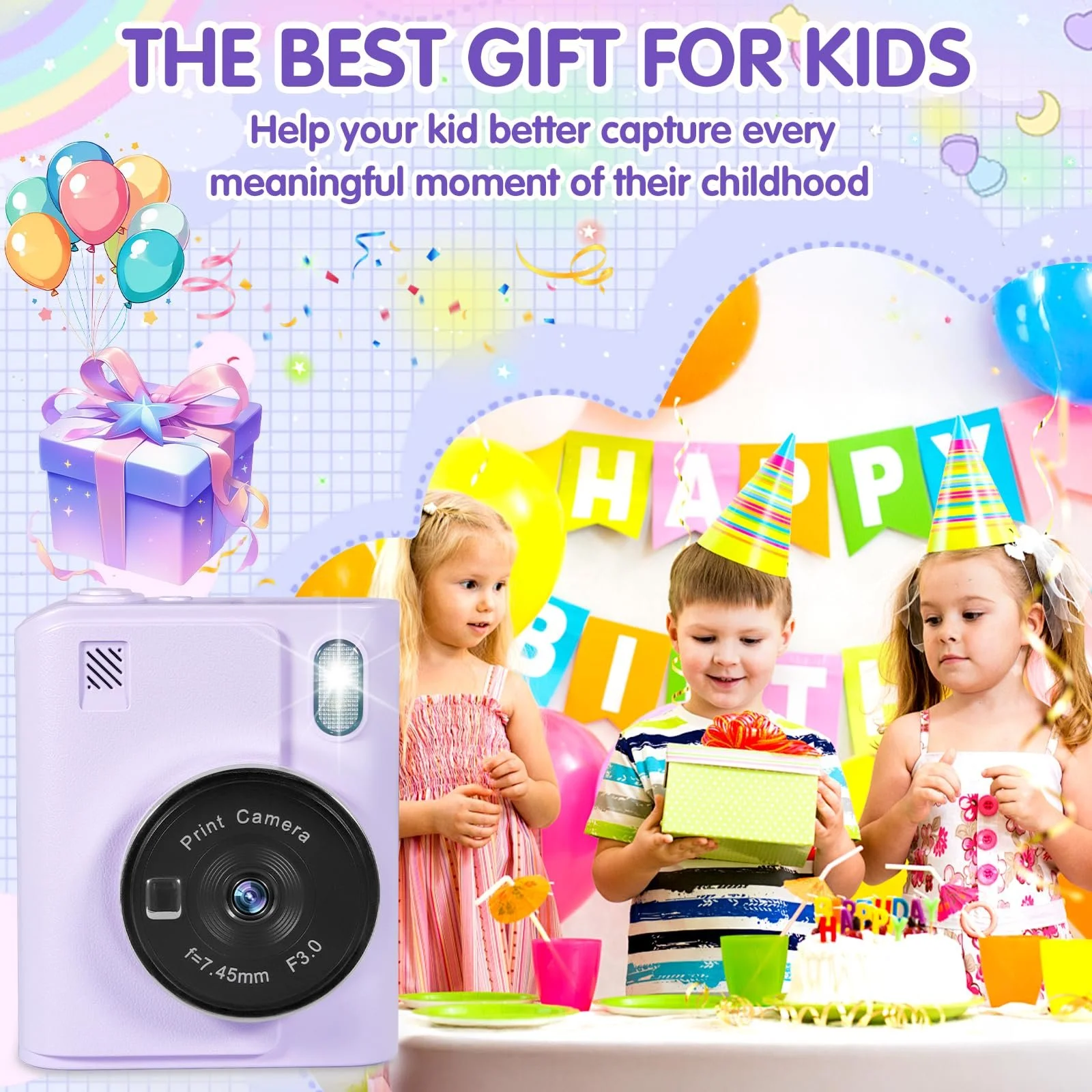 Детская фотокамера мгновенной печати 1080P HD 2.4 дюйма Screen 32GB 6 рулонов бумаги для печати, фото №8