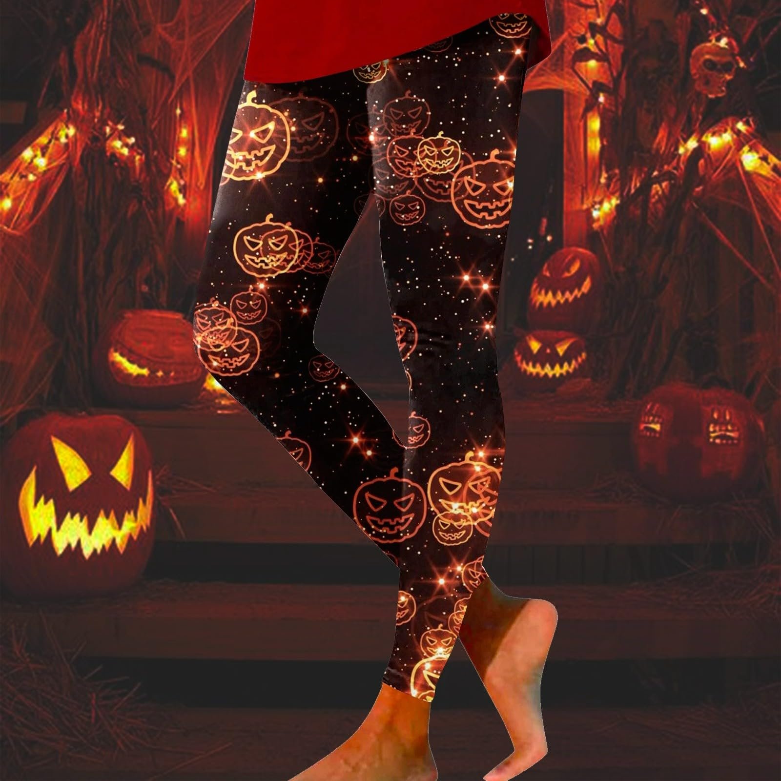 Легінси Halloween Гарбуз Графіка Для фітнесу Скелет Спортивні з високою талією, фото №2