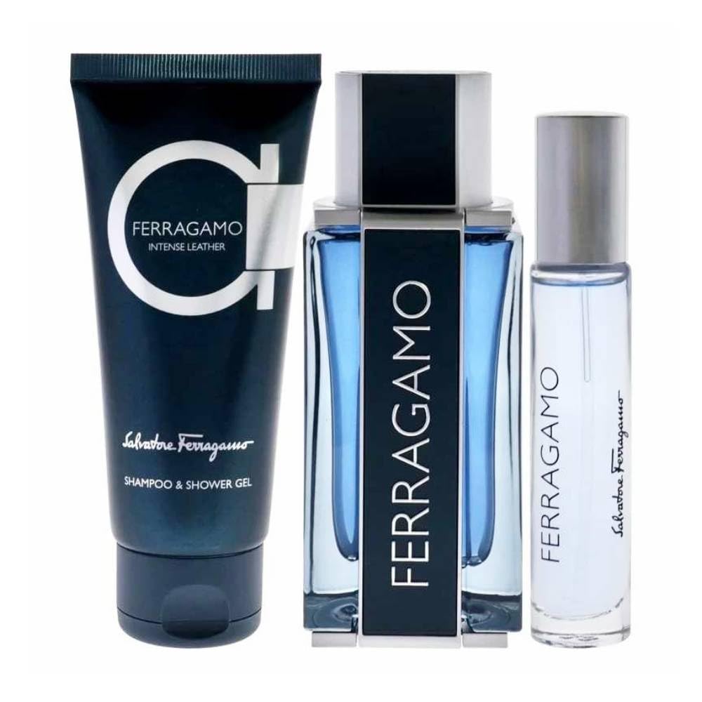 Парфюм Salvatore Ferragamo Intense Leather Pour Homme Подарочный набор Мужской Eau De Parfum 100 мл Шампунь Гель 100 мл Дорожный парфюм Eau De Parfum 10 мл, фото №3