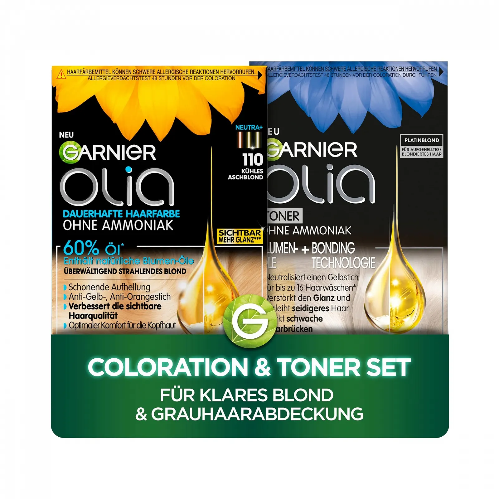 Набір для освітлення волосся Garnier: Olia 110 Холодний попелястий блонд Стійка фарба для волосся + Olia Тонер 10.01 Платиновий блонд, фото №1