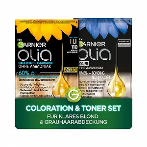 Набір для освітлення волосся Garnier: Olia 110 Холодний попелястий блонд Стійка фарба для волосся + Olia Тонер 10.01 Платиновий блонд - Фото 1