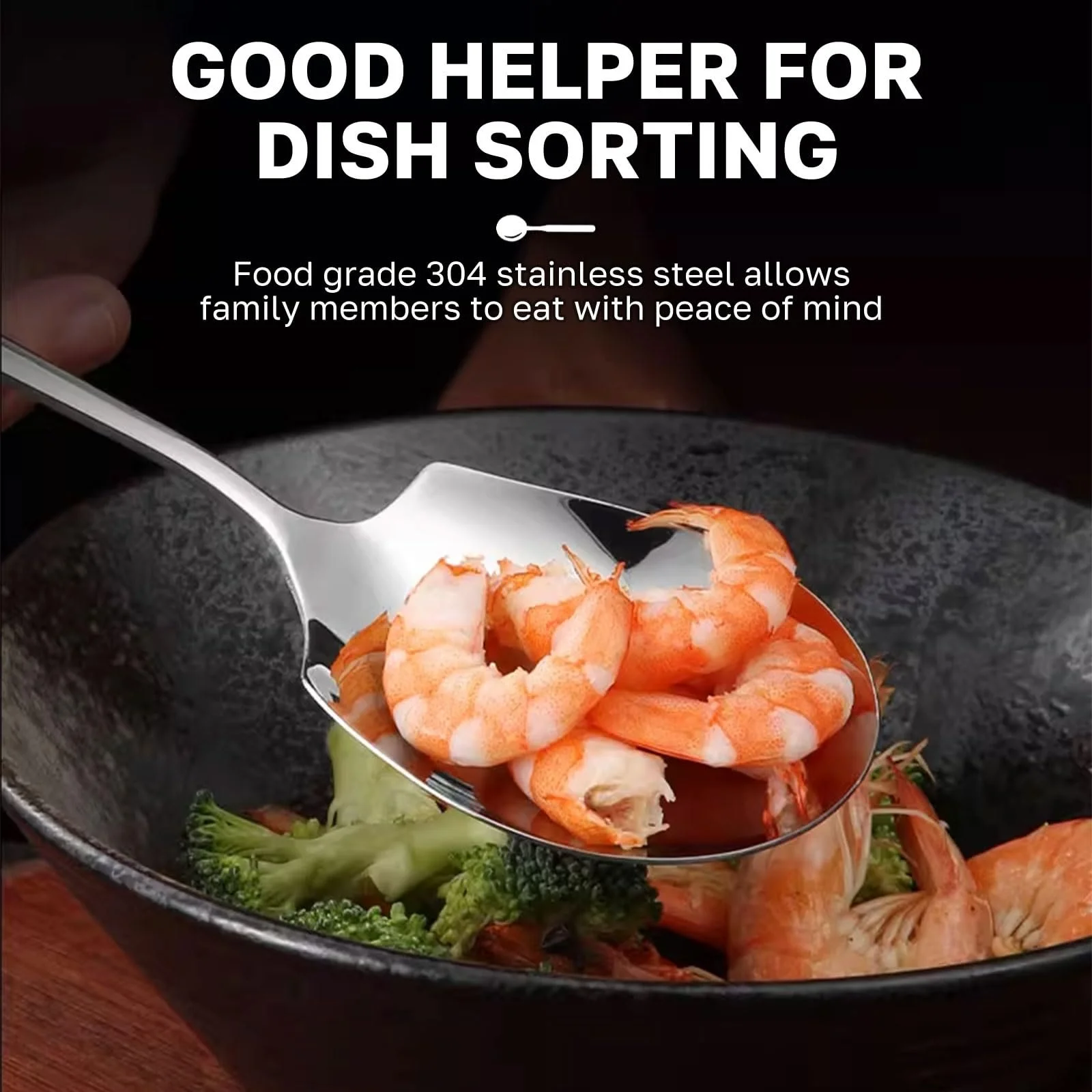 Набор из 2 больших ложек 25,5 см, полированные ложки из нержавеющей стали, сервировочные ложки, большие, ложки для шведского стола, используются в буфетах ресторанов для разделения блюд, сервировочные ложки (серебряные), фото №5