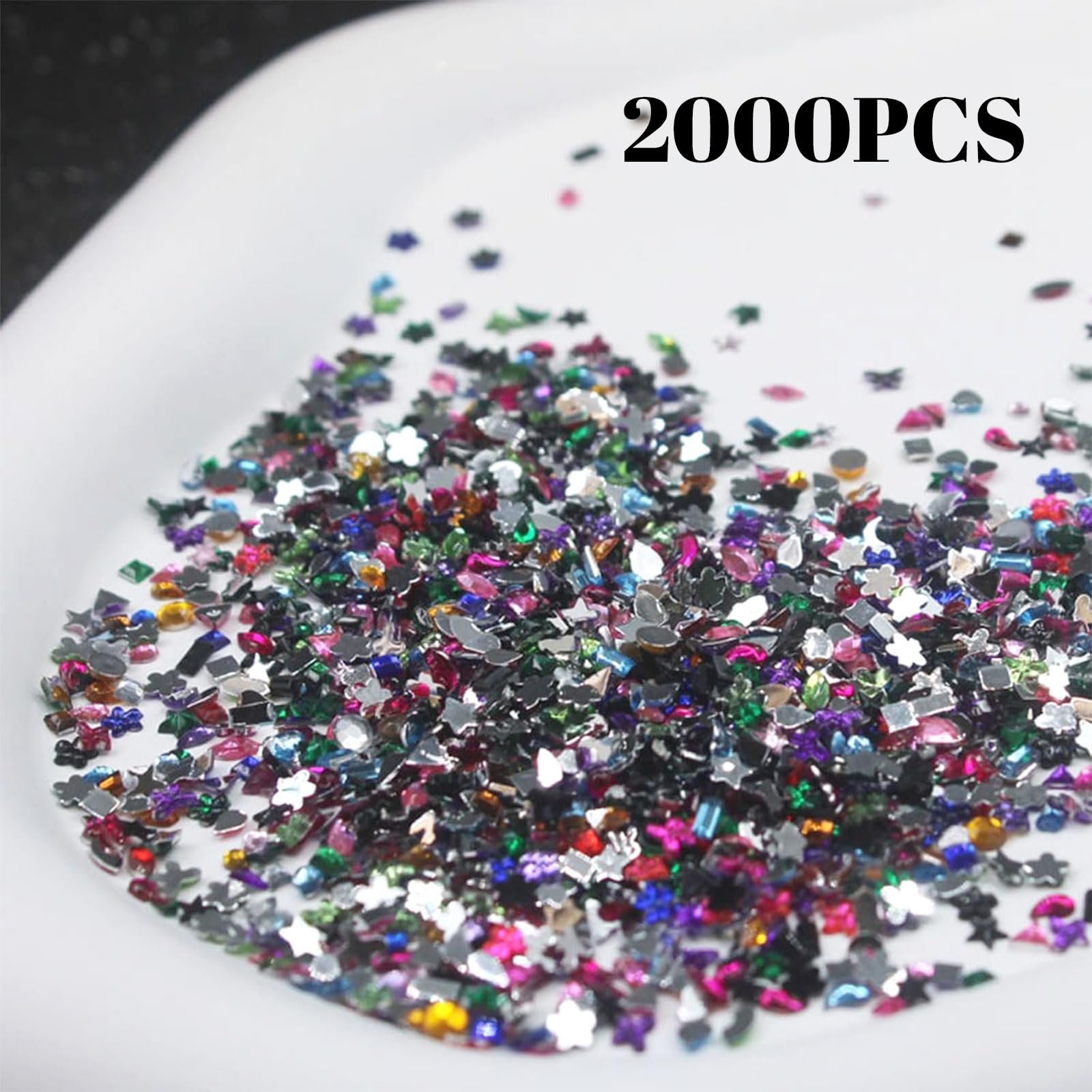 Стразы для ногтей Разноцветные 3D Сердце Звезда Цветок 2000 шт, фото №2