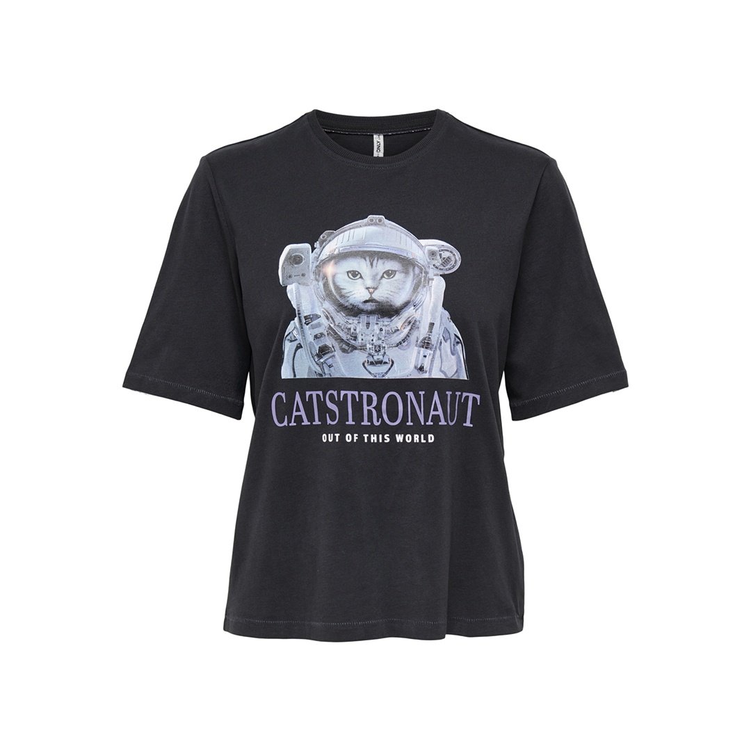 Футболка ONLKEIRA BOXY CAT TOP BOX JRS 15254379-Moonless Night-Print:CATSTRONAUT ONLY Чорний S, фото №4