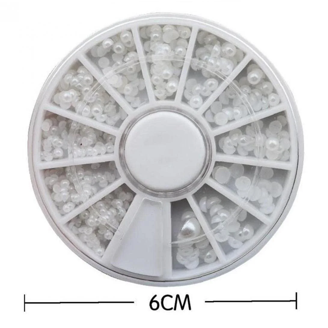 Перли для нігтів Zonster Білі різних розмірів у формі колеса для весільного манікюру, фото №3