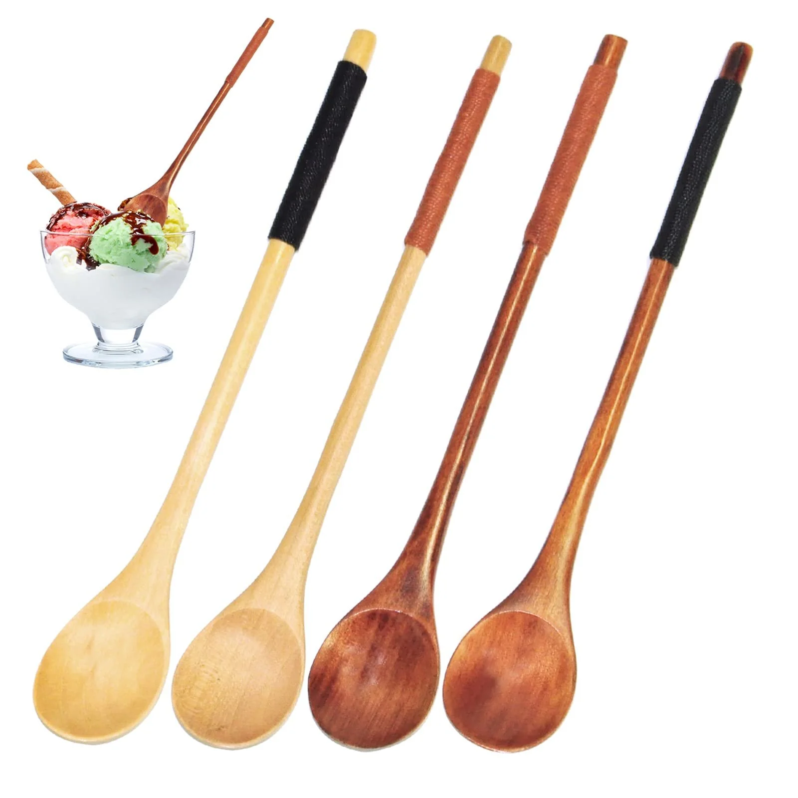 Ложка Деревʼяна Натуральна з Довгою Ручкою Багатофункціональна, фото №1