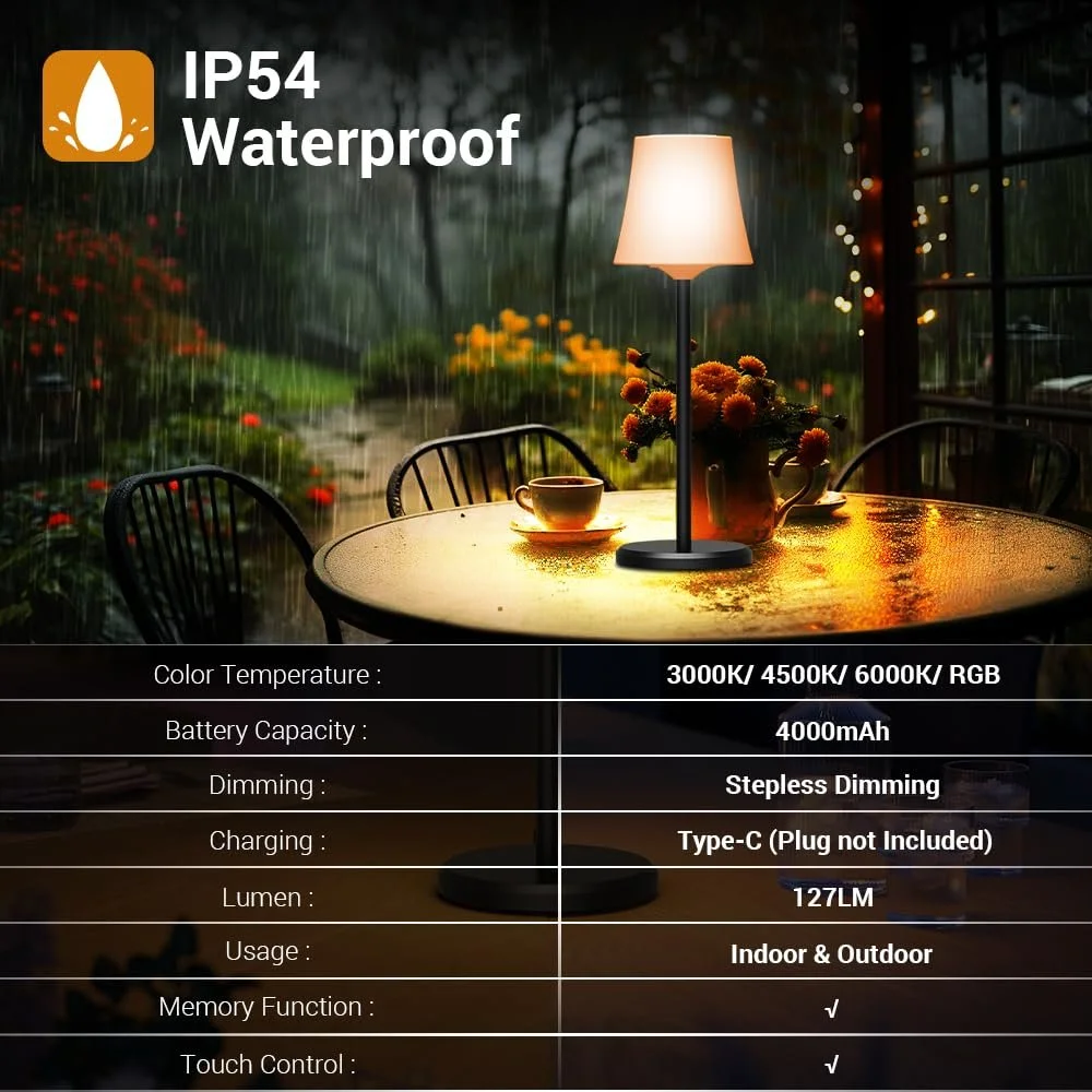 Настільна лампа LED Ainostone бездротова (набір 2 шт.) акумуляторна RGB сенсорна IP54, фото №6