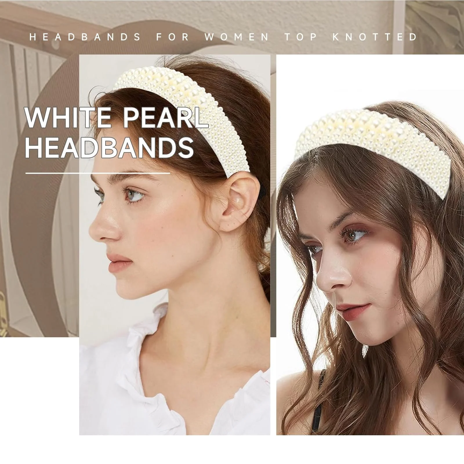 Набір з 5 жіночих обручів для волосся зі штучними перлами, фото №4