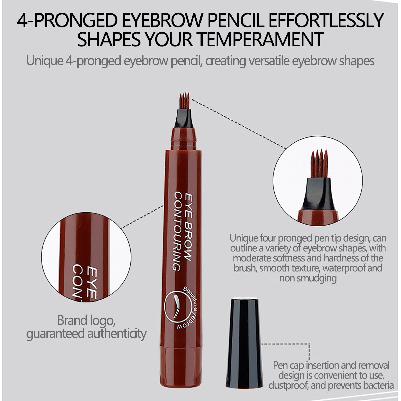 Карандаш для бровей 3D Водостойкий с 4-мя наконечниками Микроблейдинг Долговечный (B), фото №4