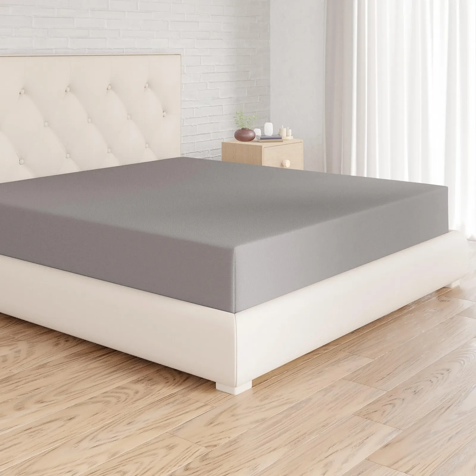 Простыня на резинке Amazon Basics Microfibre Single Super King 180 x 200 x 30 см Dark Grey, фото №1