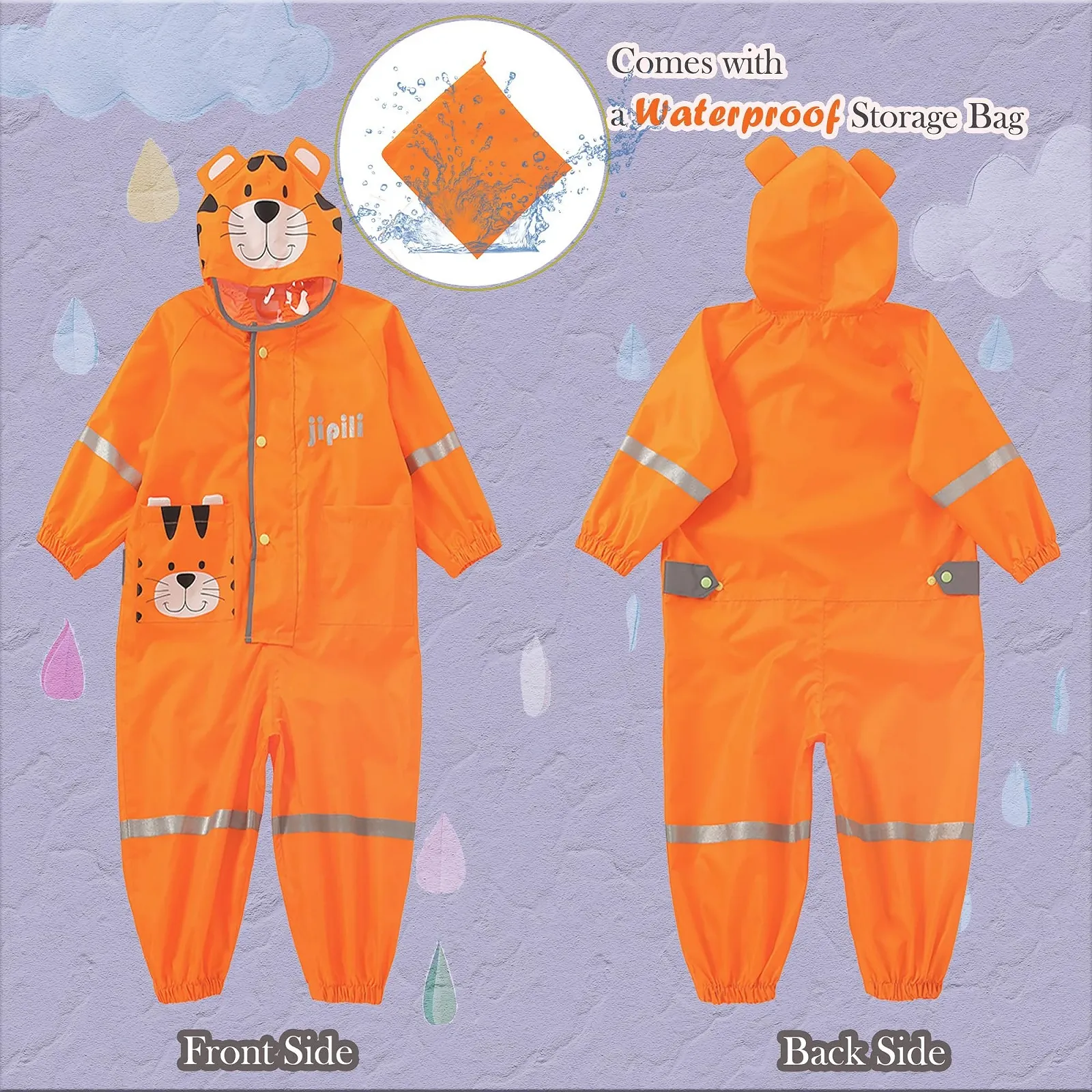 Суцільний дощовий комбінезон Vckrio для хлопчиків, водонепроникний, з тваринним принтом, фото №2 Суцільний дощовий комбінезон Vckrio для хлопчиків, водонепроникний, з тваринним принтом, фото №2