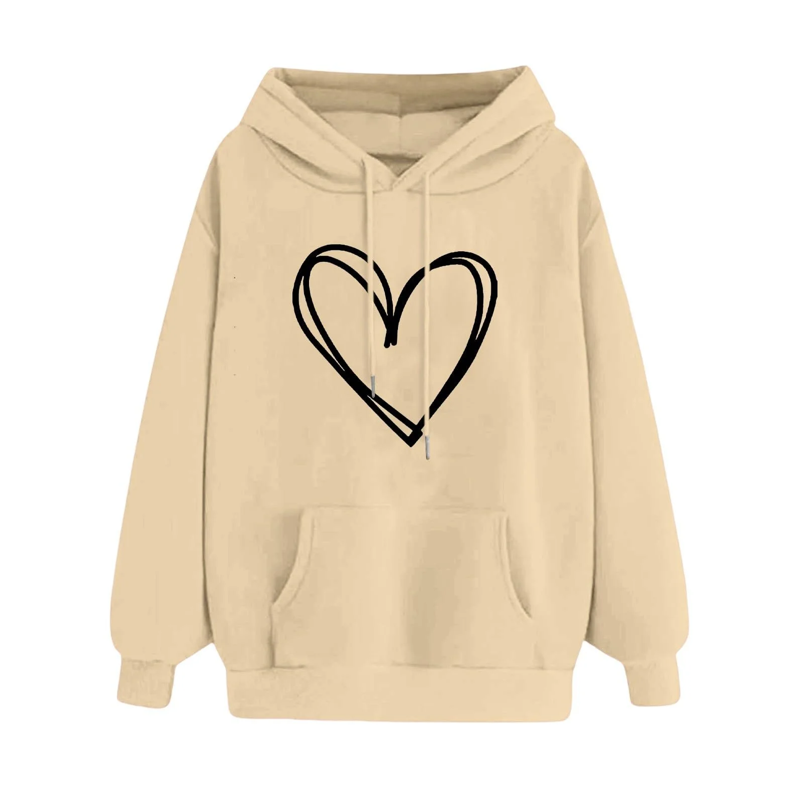 Женская Толстовка с круглым вырезом, повседневная, большого размера, с графическим принтом в виде сердца, с длинными рукавами, удобная, с карманом и капюшоном на шнурках, большого размера, фото №1