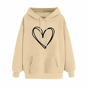 Женская Толстовка с круглым вырезом, повседневная, большого размера, с графическим принтом в виде сердца, с длинными рукавами, удобная, с карманом и капюшоном на шнурках, большого размера - Фото 1