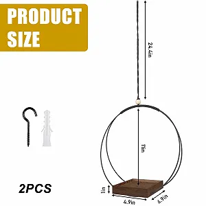 Набір підвісних кошиків макраме з дерев'яною основою, 2 шт., 93 см, Чорний/Коричневий synthetic.ua - Фото 1