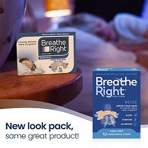 Смужки для носа Breathe Right Бежеві Великі, 30 шт.  Від хропіння, для дихання, полегшення закладеності носа synthetic.ua - Фото 1
