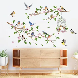 Наклейка на стіну Garden Theme Birds on Branches with Flowers 21 x 30 см 4 аркуші synthetic.ua - Фото 1