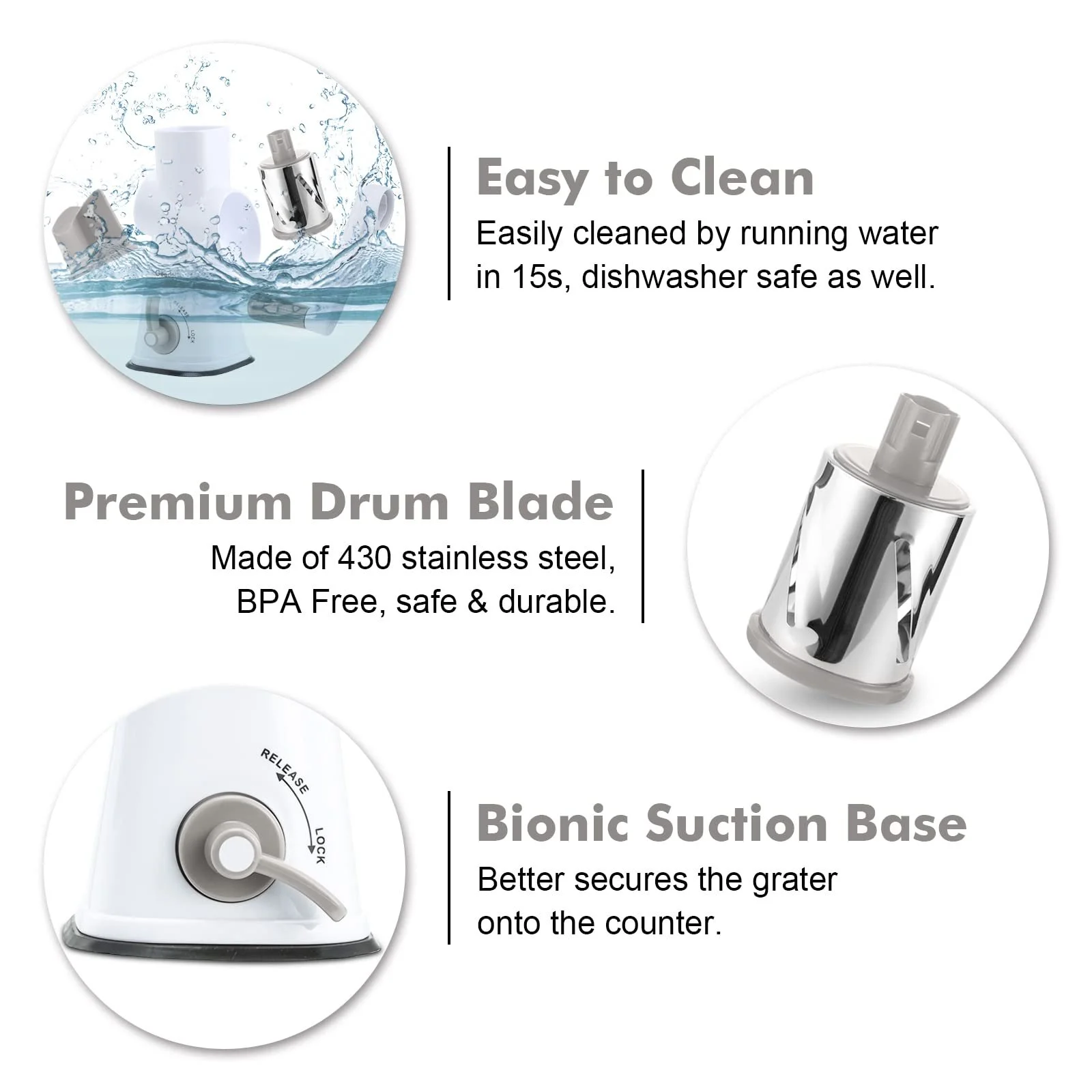 Ручна барабанна терка, терка для сиру з 3 змінними барабанними лезами, фото №6