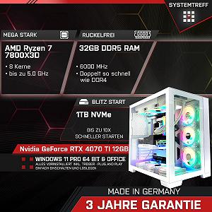 Комп'ютер SYSTEMTREFF High-End Gaming PC AMD Ryzen 7 7800X3D 8x5GHz Nvidia GeForce RTX 4070 Ti 12GB DX12 1TB M.2 NVMe 32GB DDR5 RAM WLAN synthetic.ua - Фото 1