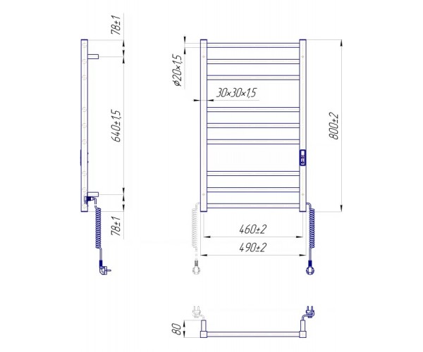 Mario Рушникосушка Преміум Класік-I 800х500-80мм електр з таймером-регулятором хром, фото №4