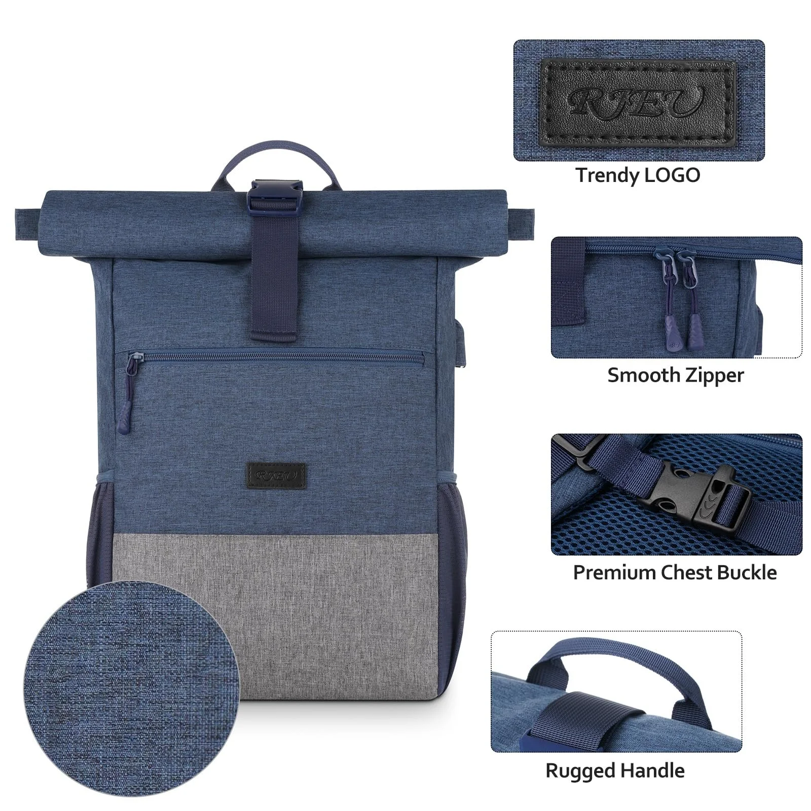 Рюкзак для ноутбука Rolltop 17" 26 л Синій/Сірий, фото №2 Рюкзак для ноутбука Rolltop 17" 26 л Синій/Сірий, фото №2