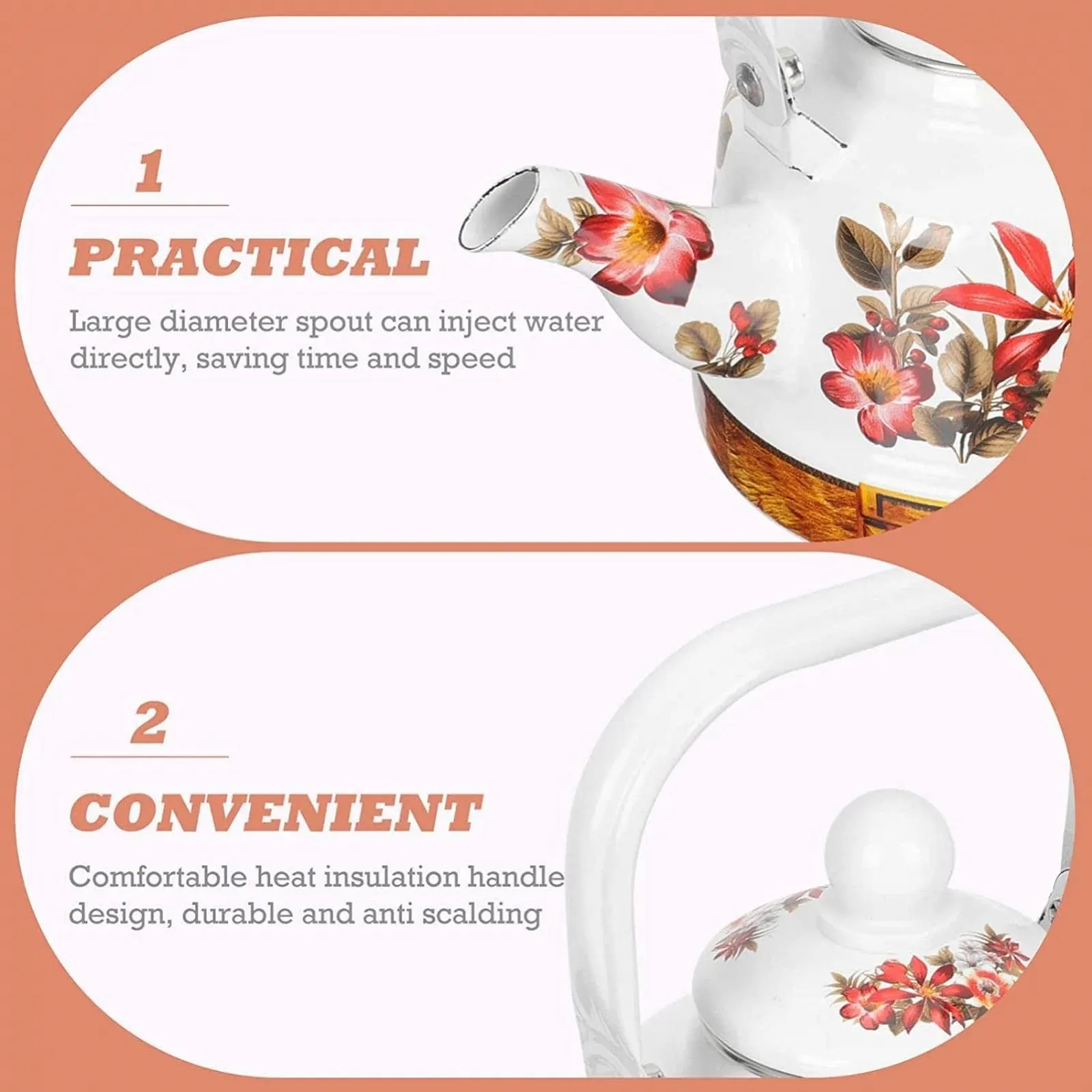 Чайник Емальований Різнокольоровий Квітковий для Плити для Гарячої Води, фото №6 Чайник Емальований Різнокольоровий Квітковий для Плити для Гарячої Води, фото №6